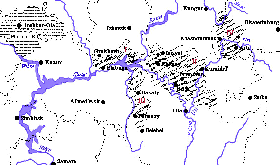 Map: Major Groups of Eastern Mari